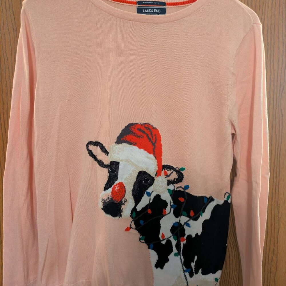 Lands End Christmas Cow Sweater (Medium)